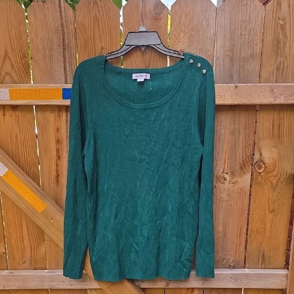 Liz Claiborne Forest Green Long Sleeve Top with Button Accents